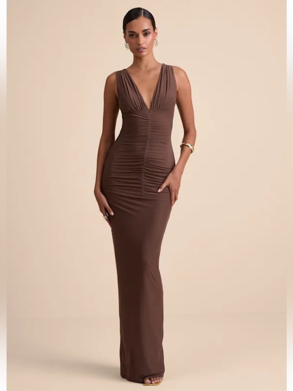 Lulu's Brown Ruched Maxi Dress